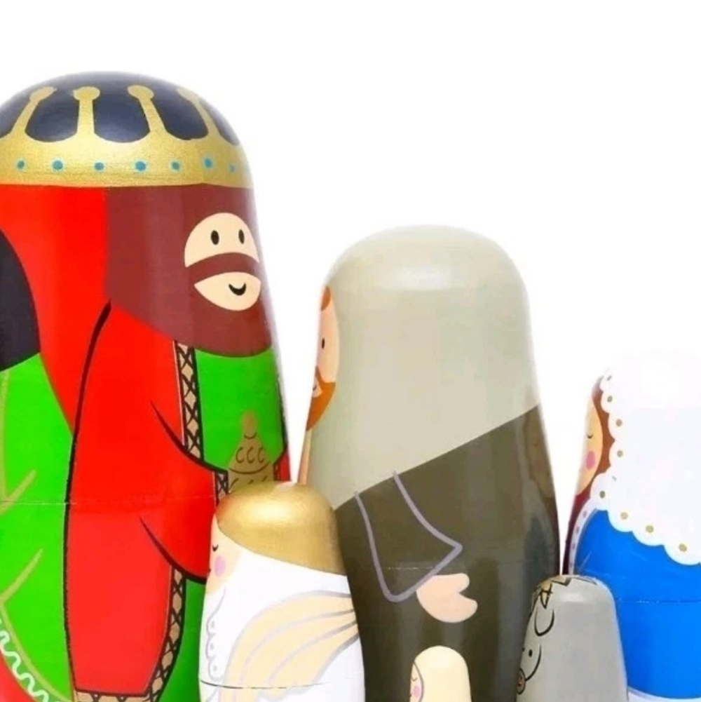 Moonmo Set Of Six Matryoshka Wooden Nesting Doll Holy Family Holiday NWOT - Picture 2 of 7